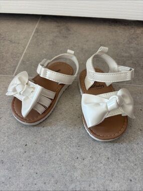 Lullaby Lane White Bow Toddler Sandals with Hook-and-Loop Strap